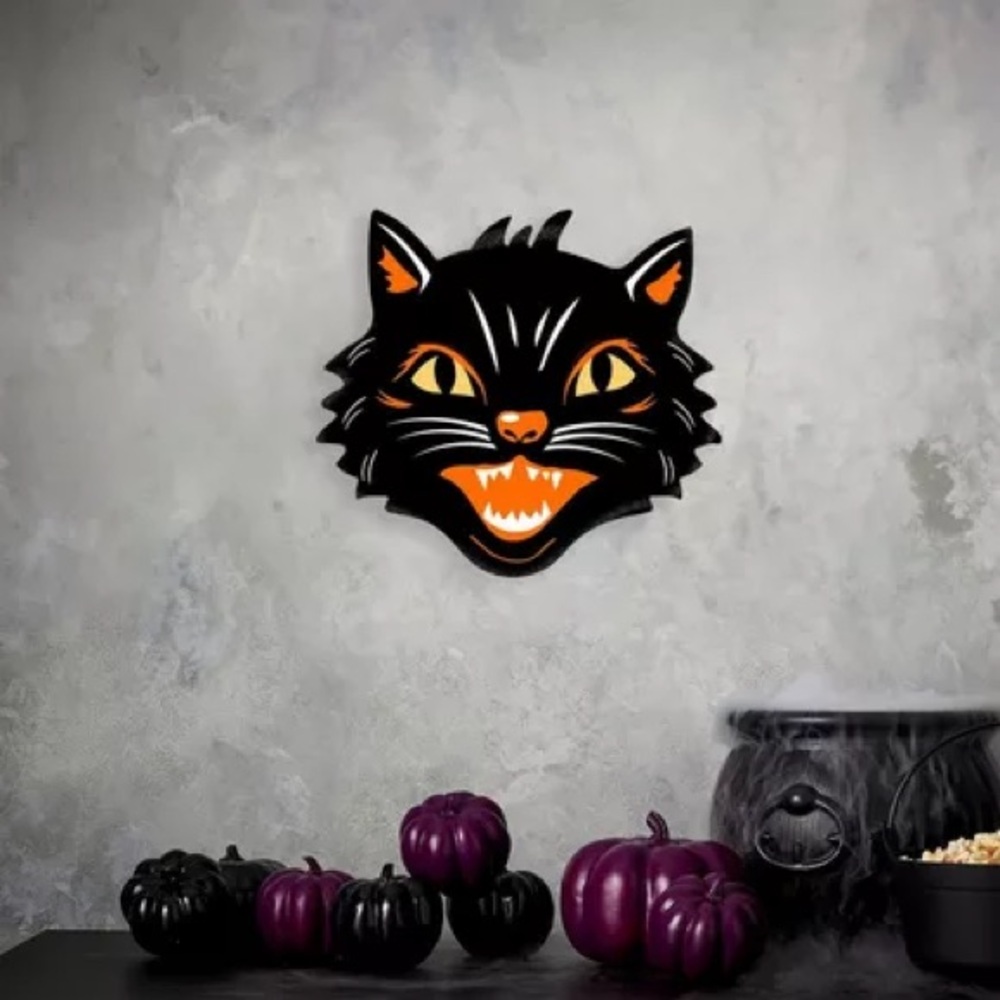 New Huge Vintage Halloween Style Black Cat Face Cut Out